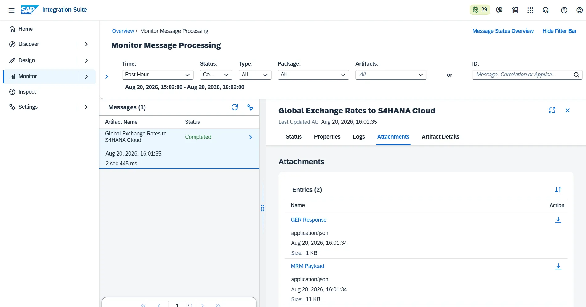 Successful rate delivery with full payload visibility in SAP monitoring