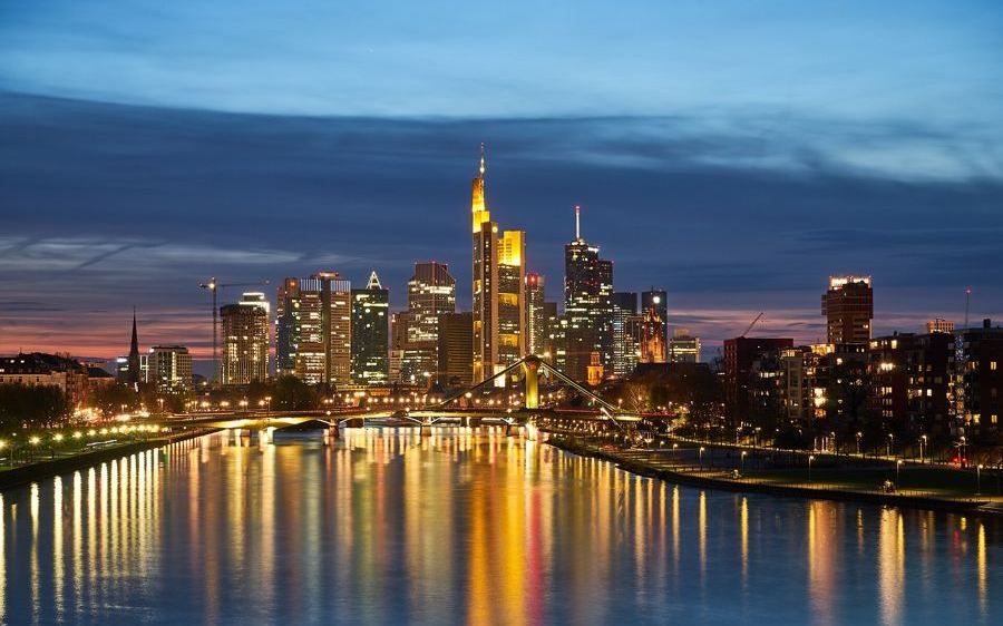 The Frankfurt skyline at dusk
