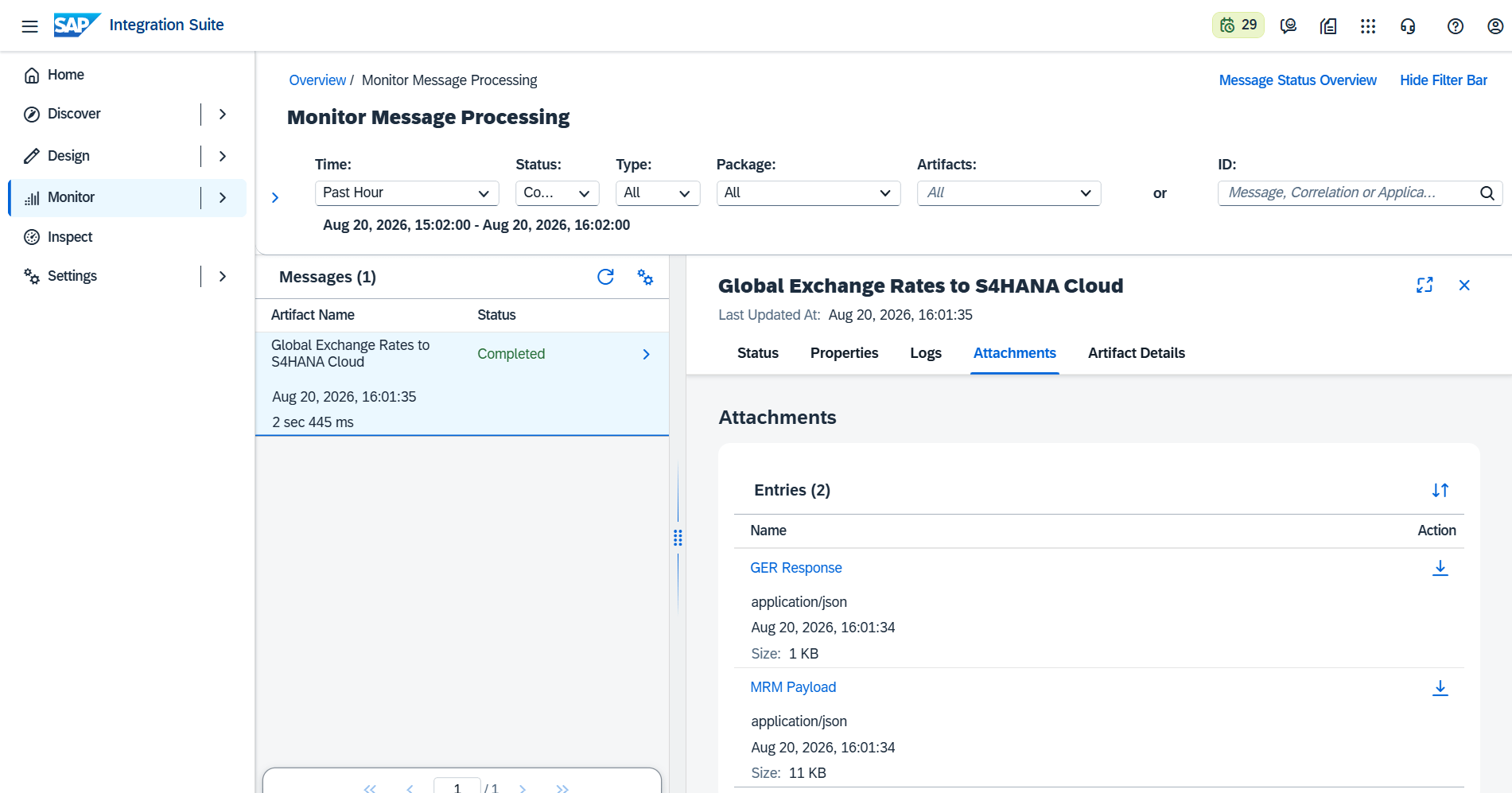 Successful rate delivery with full payload visibility in SAP monitoring